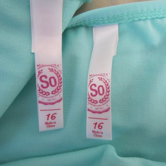 NWT Girl's SO - 2 pc. Swimwear - Size 16 -Aqua/Turquoise Lacy Accents Color Trim - Picture 7 of 10